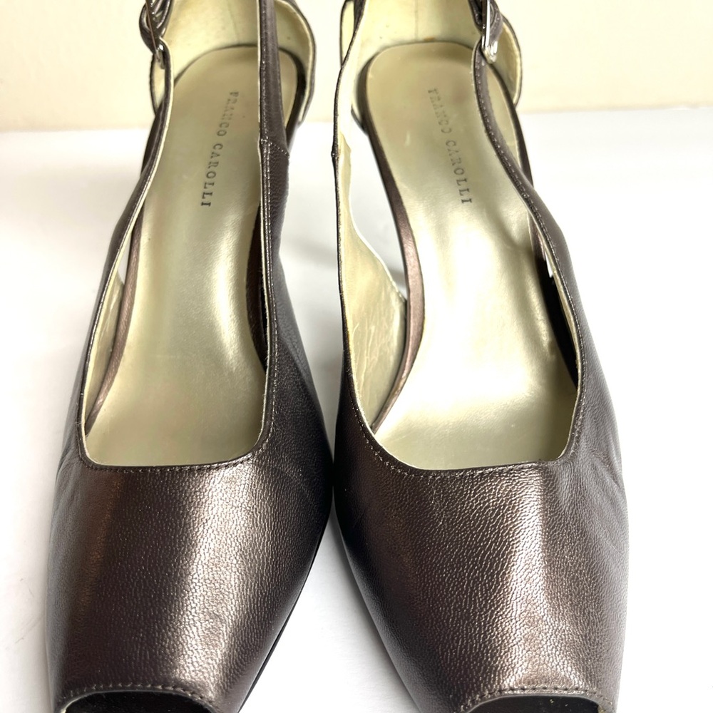 Franco Carillo Metallic Light  Brown Square Peep Toe Slingback Heels.